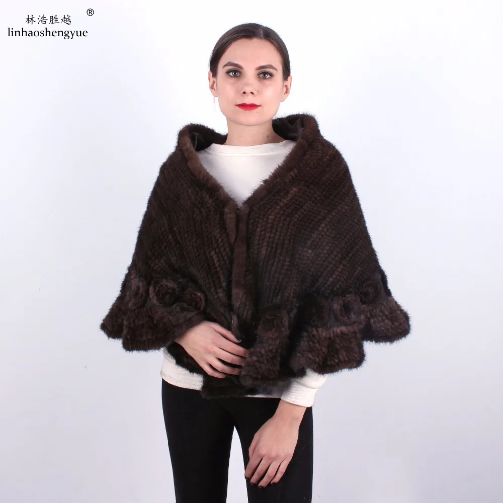 Linhaoshengyue Fahsion Женщины норки shoawl с цветочным украшением