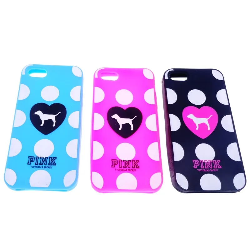 

10pcs Wholesale Victoria Style Lovely Dog PINK Brand Multicolor Dot Wave Point Soft Silicone Case for iphone 5s 6s 6plus 5 6p