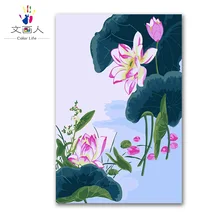 Завод цветок DIY Цифровая живопись маслом по номерам с комплекты окраска число лотоса на холсте Гостиная украшения