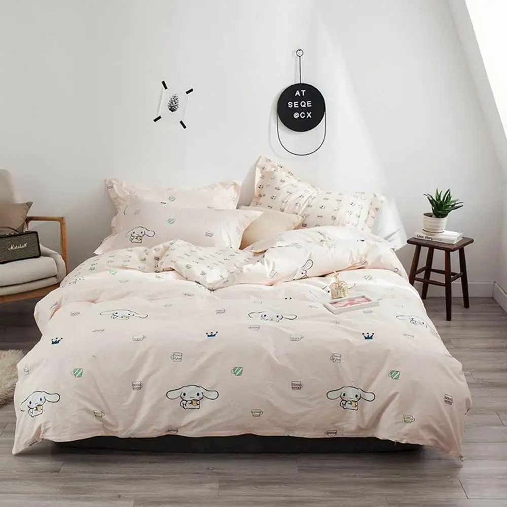 2019 Bunny Cups Light Pink Cartoon Bed Cover Soft Cotton Bedlinens