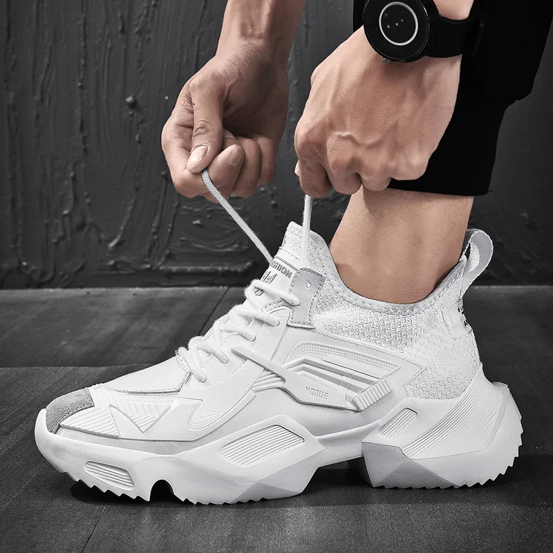 

2019 New Men Chunky Sneakers Lace-up Flat Casual Shoes with Platform Stylish Mixed Color Breathable Adult Male Tenis Footwear