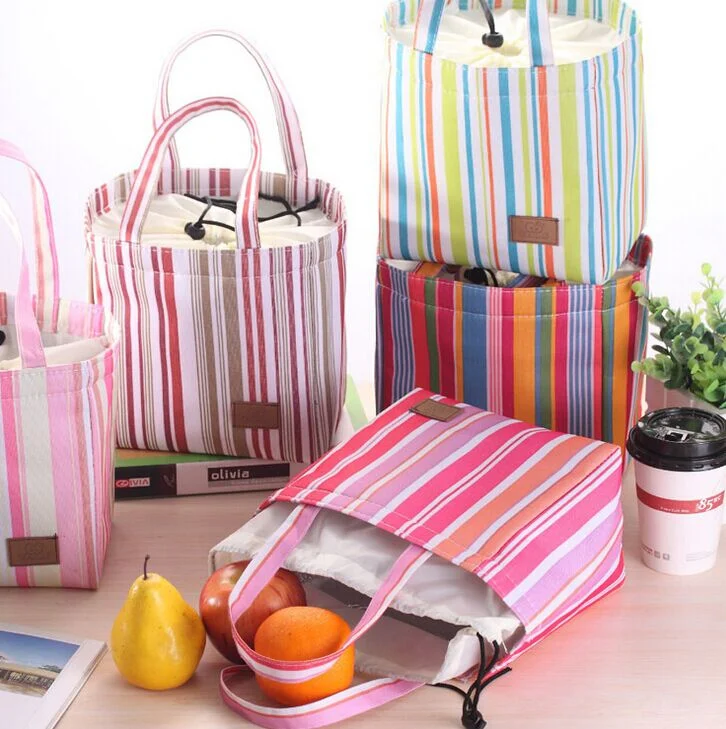 

1X Random Color Stripes 25*17CM Sweet Lunch FOOD Box Holder BAG Pouch ; Storage Handbag Pouch BAG ; Case Lunch BAG Pouch