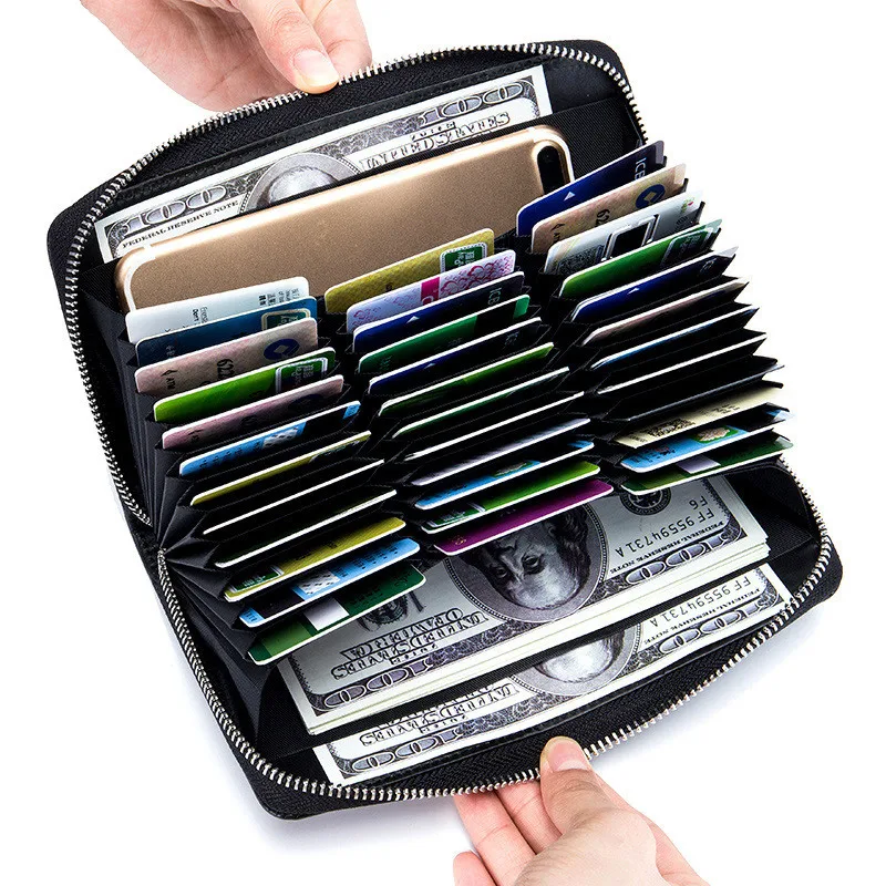 

Genuine Leather Credit Card Holder Porte Carte Passport Holder The Cover of The Passport Rfid Wallet Multi Card Large Capacity