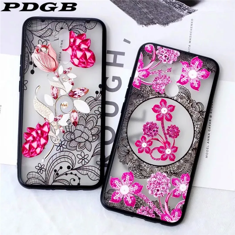 

PDGB Rugged TPU Case For Huawei P20 Mate 10 20 Lite Honor 8X 7A 7S Y6 Pro 2017 Y7 Prime Y5 Y9 2018 P Smart Cover 3D Flowers Lace