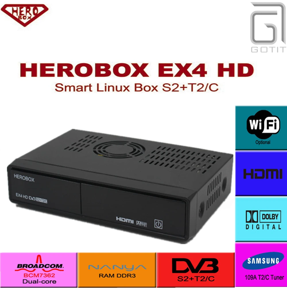 GOTiT HEROBOX EX4 HD Enigma2 спутниковый ресивер Поддержка DVB-S2+ T2 Linux система Поддержка Youtube IPTV новая версия Solo pro V4