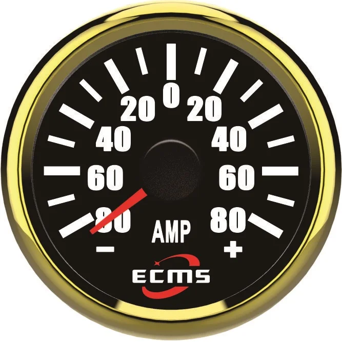 Marine Boat Car Truck Amperemeter With Current Pick-Up Unit 80A 75mV 9-32VDC 52mm 316L Gold Bezel black Dial PMA2-BG 80A 0 200mph gps speedometers 85mm 316l bezel speed mileometers devices red backlight with turn light and high beam light signal