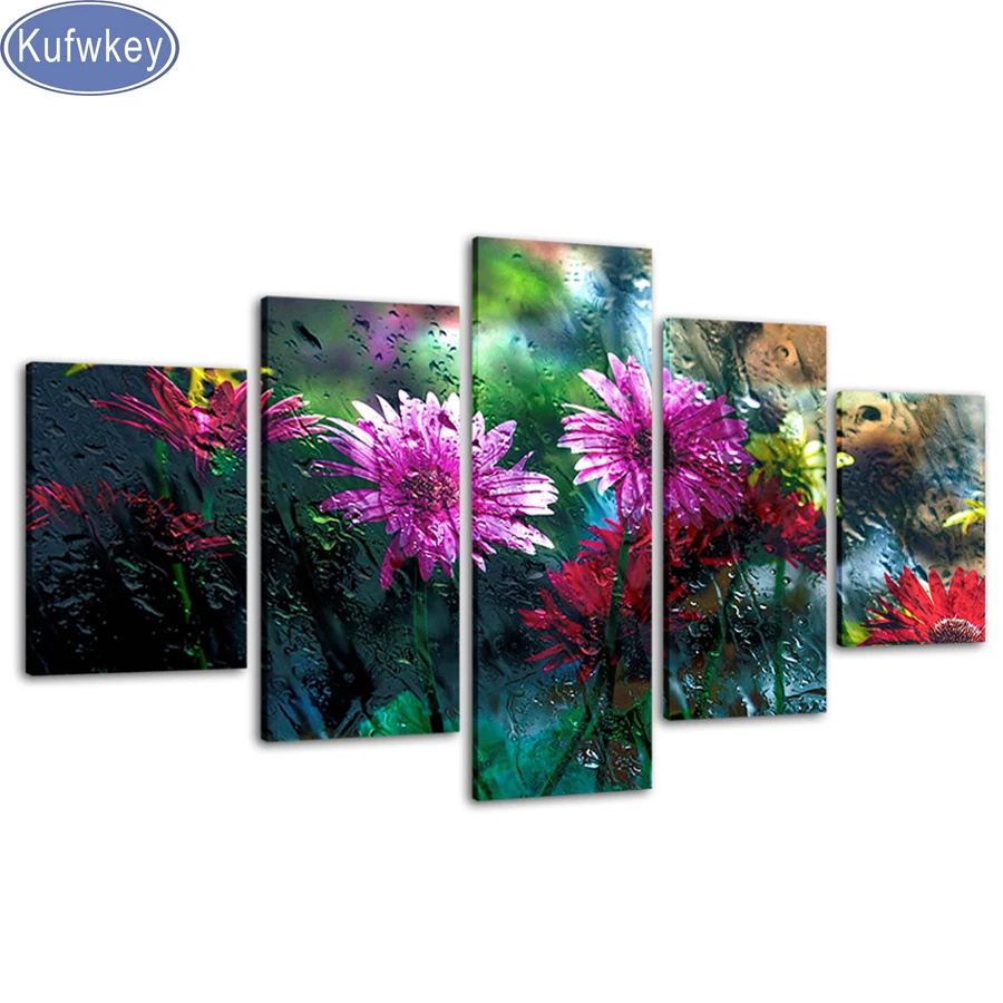 5d cross stitch 5 Pieces&quotBeautiful purple flower&quotfull Square/round Diamond painting Mosaic Embroidery Multi-pictures | Дом и сад
