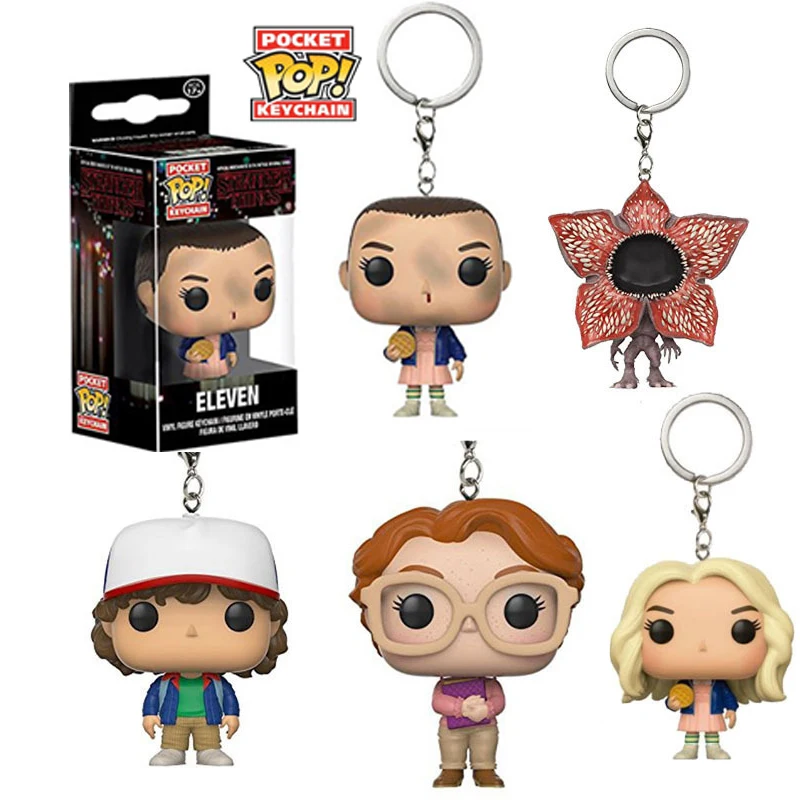 

Funko Pop Pocket Stranger Things Keychain Eleven Dustin Barb Demogorgon Action Figures Toys