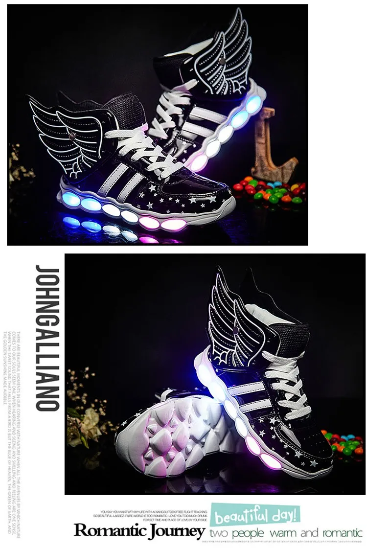 Meninas de Carregamento Crianças Sapatos Luminosa Meninos Usb Esporte Casuais Asa Brilhantes Tênis Luz Led 21 meninas de carregamento usb esporte sapatos casuais