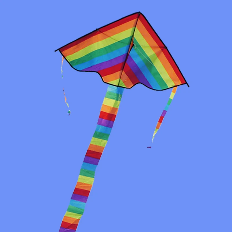 

Ripstop Nylon Wing Kites Rainbow Color Triangle Long Tail Flying Kite Outdoor Funny Children Kids Toy Handle Line