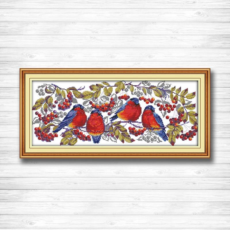 

Red covered with branches birds diy painting dmc 14CT 11CT counted cross stitch kits embroidery set Needlework Set Home decor