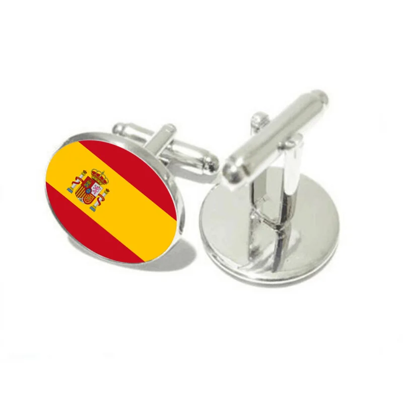 

DoreenBeads Alloy Silver Fashion Cufflinks Round Spain Flag Pattern Creative Personality Gift For Men Cuff Link ,1 Pair