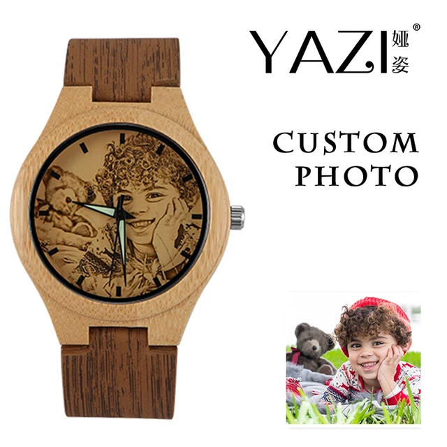 YAZI Personlized Wooden Watch Your Own Photo Watch for Men Unique Bamboo Wood wo YAZI Personlized Wooden Watch Your Own Photo Watch for Men Unique Bamboo Wood wo