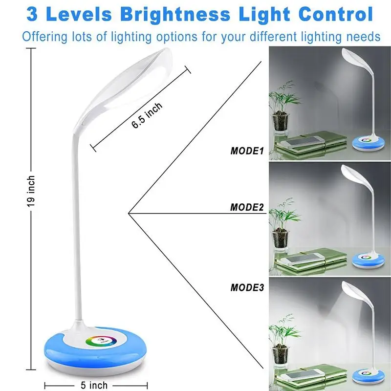 Светодиодная настольная лампа, Настольный светильник, цветной светильник, светодиодные настольные лампы для чтения, светодиодные настольные лампы для дома и офиса с беспроводным управлением