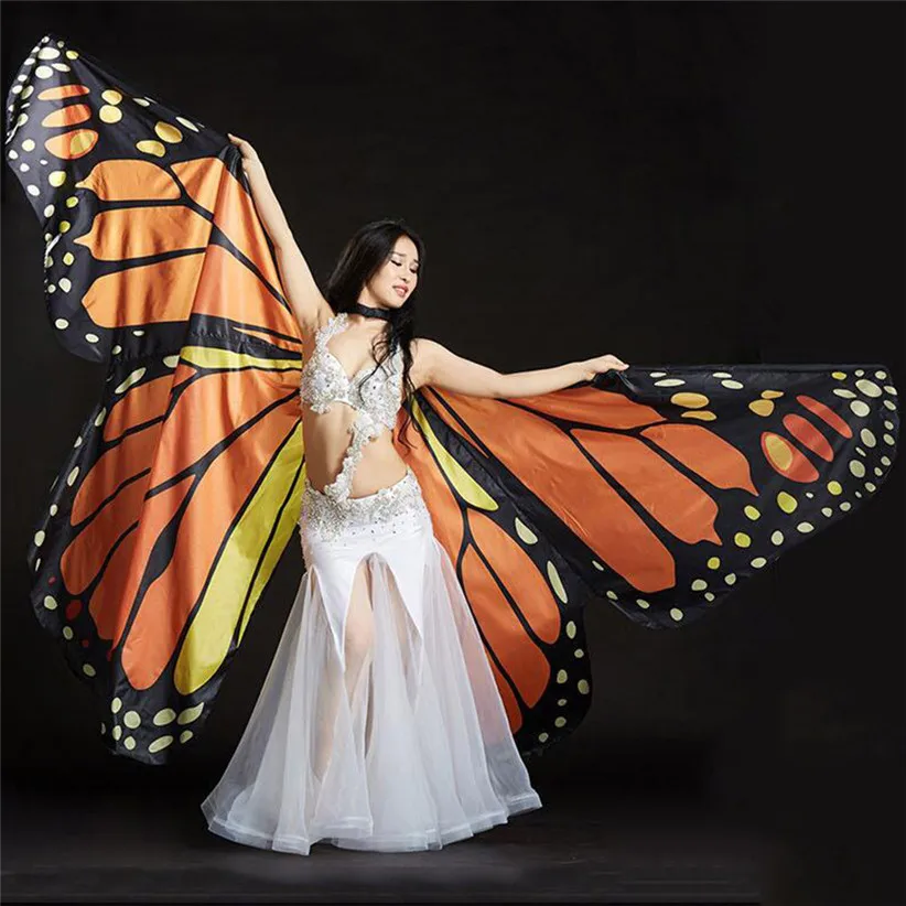 Женский карнавальный костюм оранжевого цвета с большими крыльями бабочки для счастливых карнавалов, танцевальных шоу с палкой 907 - Цвет: Orange