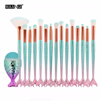 

MAANGE 16Pcs Beauty Makeup Brushes Set Powder Foundation Concealer Fan Blush Eyeshadow Mermaid Cosmetic Make Up Tool Maquiagem