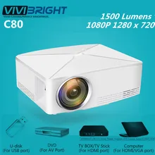 VIVIBRIGHT C80 ЖК-проектор домашний кинотеатр 1500 люмен 1280x720 P поддержка ПК/ноутбука/планшета/смартфона/USB портативный проектор