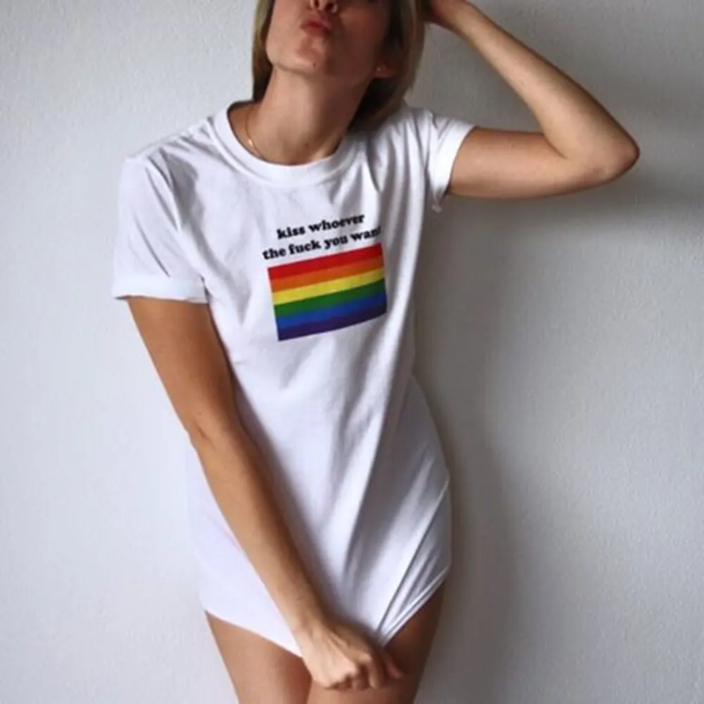 Kiss Who You Want ЛГБТ лозунг Gay lesbies Pride Tee Cut Футболка женская Унисекс Мужская Женская футболка забавная