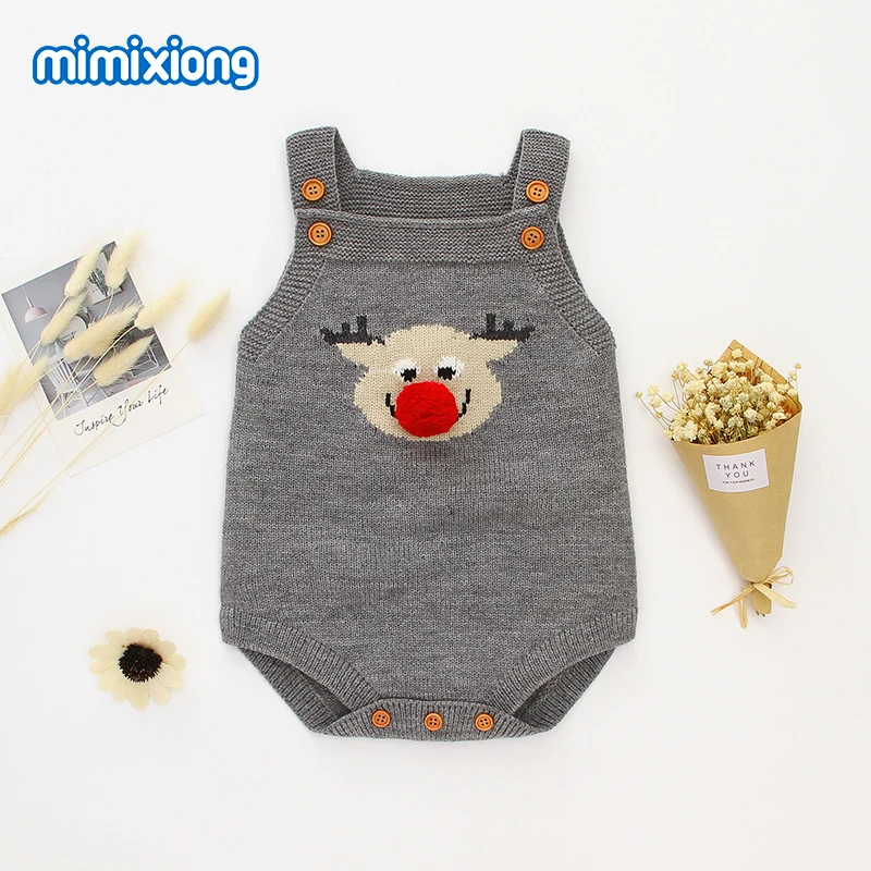

Christmas Body for Newborns Sleeveless Onesie Cartoon Reindeer Knit Baby Boys Coveralls Autumn Winter Toddler Children Jumpsuits