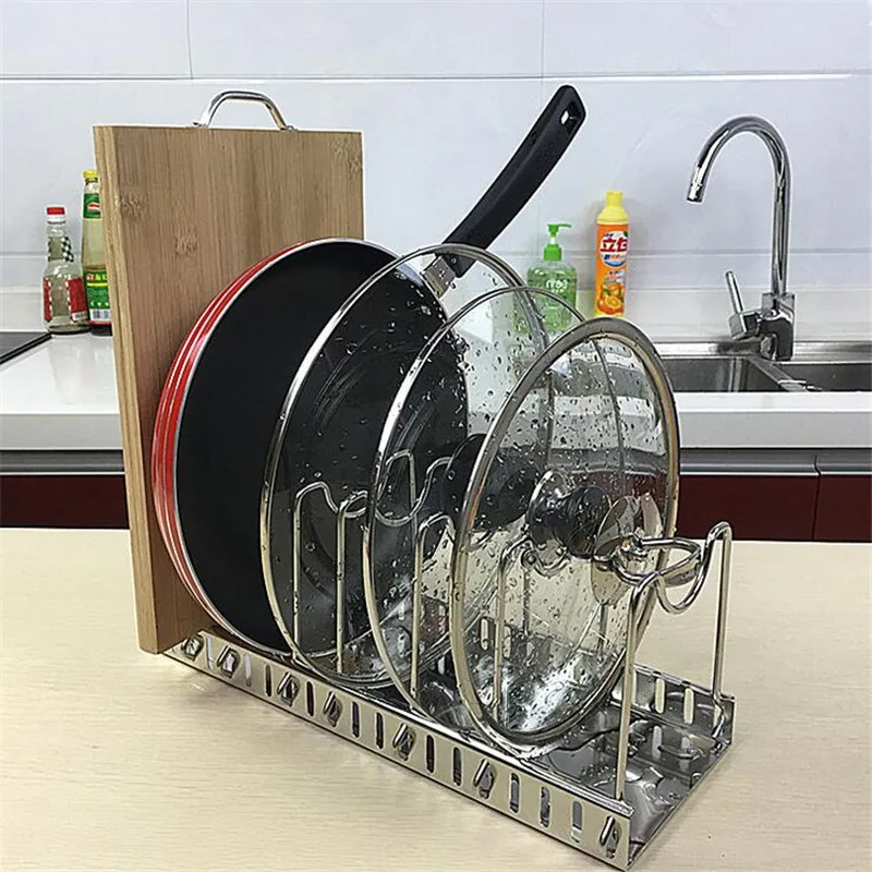 

Adjustable Stainless Steel 304 Kitchen Storage Rack Organizer Cutting Board Pan Pot Lid Drying Rack Hoder cocina organizador