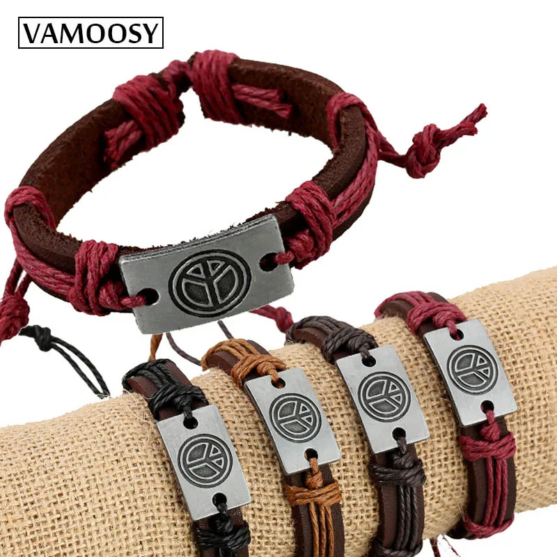 10PK0094 VAMOOSY пряжки Легкосплавные Любовь знак мира браслет панк крафт первый Многослойный кожаный браслет для влюбленных Шарм ювелирные изделия 10 шт оптом - Окраска металла: 10PK0094