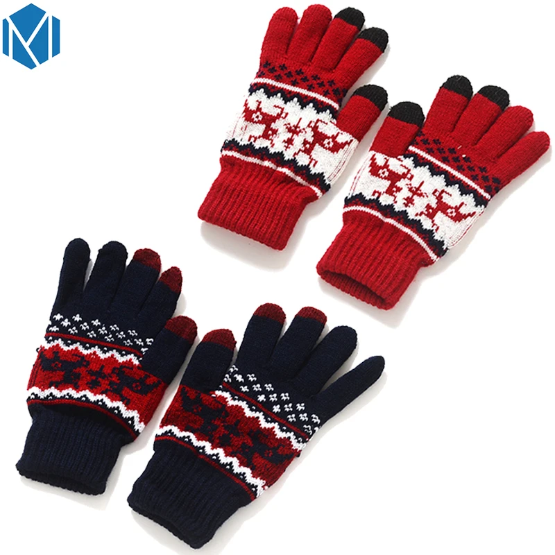 

Winter Full Finger Gloves Men Women's Warm Wool Knitting Gloves Deer Screen Sense Mittens Couple Luvas Christmas Gants Hand
