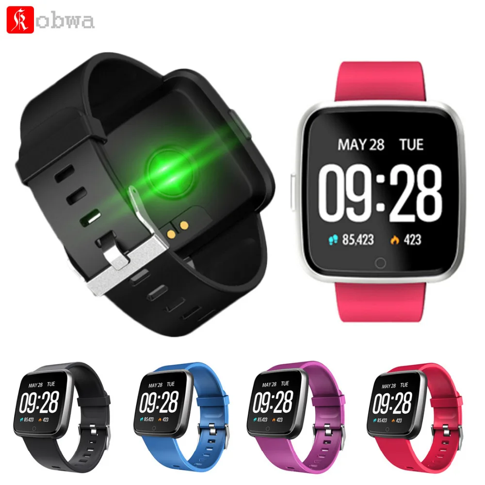 KOBWA Smartwatch Y7 сердечного ритма крови Давление монитор BT4.0 Водонепроницаемый Смарт