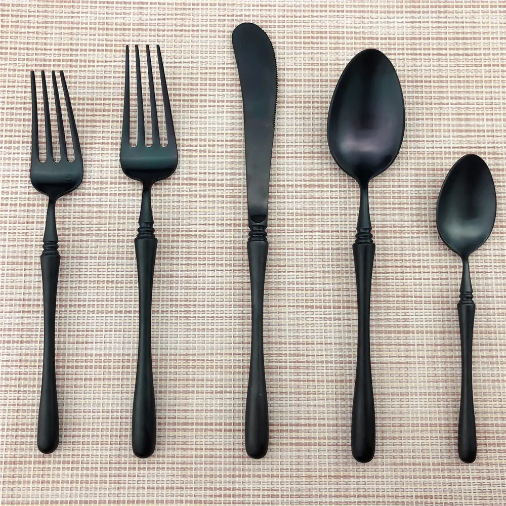 

JASHII Matte Black Cutlery Set Stainless Steel Dinnerware Set Fork Knife Scoops Silverware Set Home Western Food Tableware Set