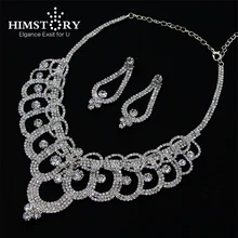 HIMSTORY Silver Crystal Wedding Bridal Bridesmaid Jewelry Sets Alloy Necklace Earrings Jewelrys For Women HIMSTORY Silver Crystal Wedding Bridal Bridesmaid Jewelry Sets Alloy Necklace Earrings Jewelrys For Women