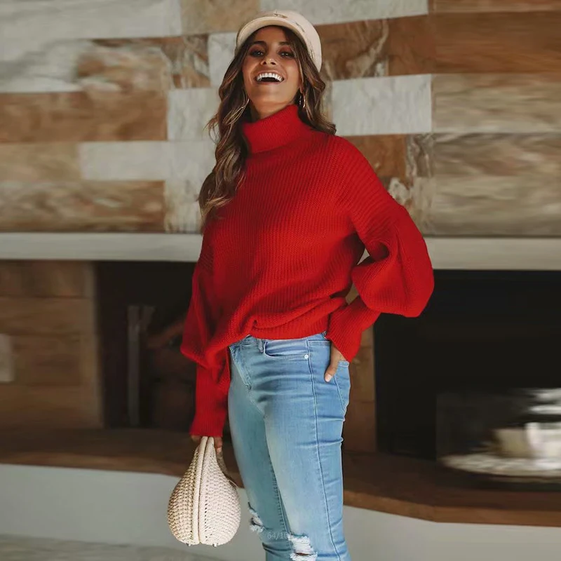 

Chic Turtleneck Sweater Women Pullover High Elasticity Knitted Ribbed Slim Jumper Autumn Winter Basic Female Sweater plus size