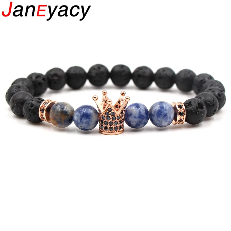Janeyacy 2018 Новинка 8 мм вулканический камень Корона браслет женские европейские