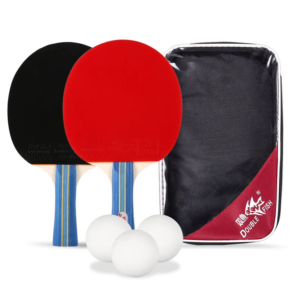 Double Fish 2pcs Table Tennis Racket Double Face Long/Short Handle Ping