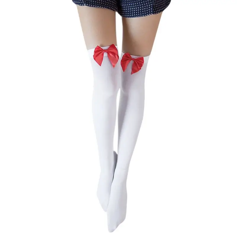 Модная пикантная обувь для девочек нейлон эластичный на чулки по колено с бантами сапоги до бедра - Цвет: NO.R-B