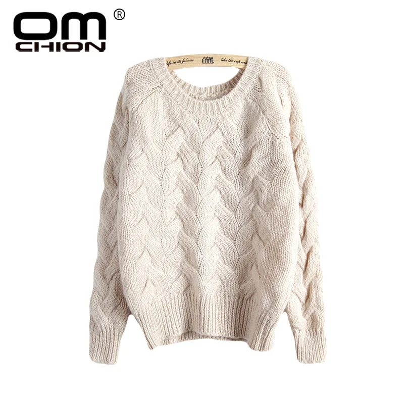 

OMCHION Pull Femme Winter 2018 Autumn O Neck Oversized Knitted Mohair Sweater Women Long Sleeve Twist Slim Korean Pullover LS24