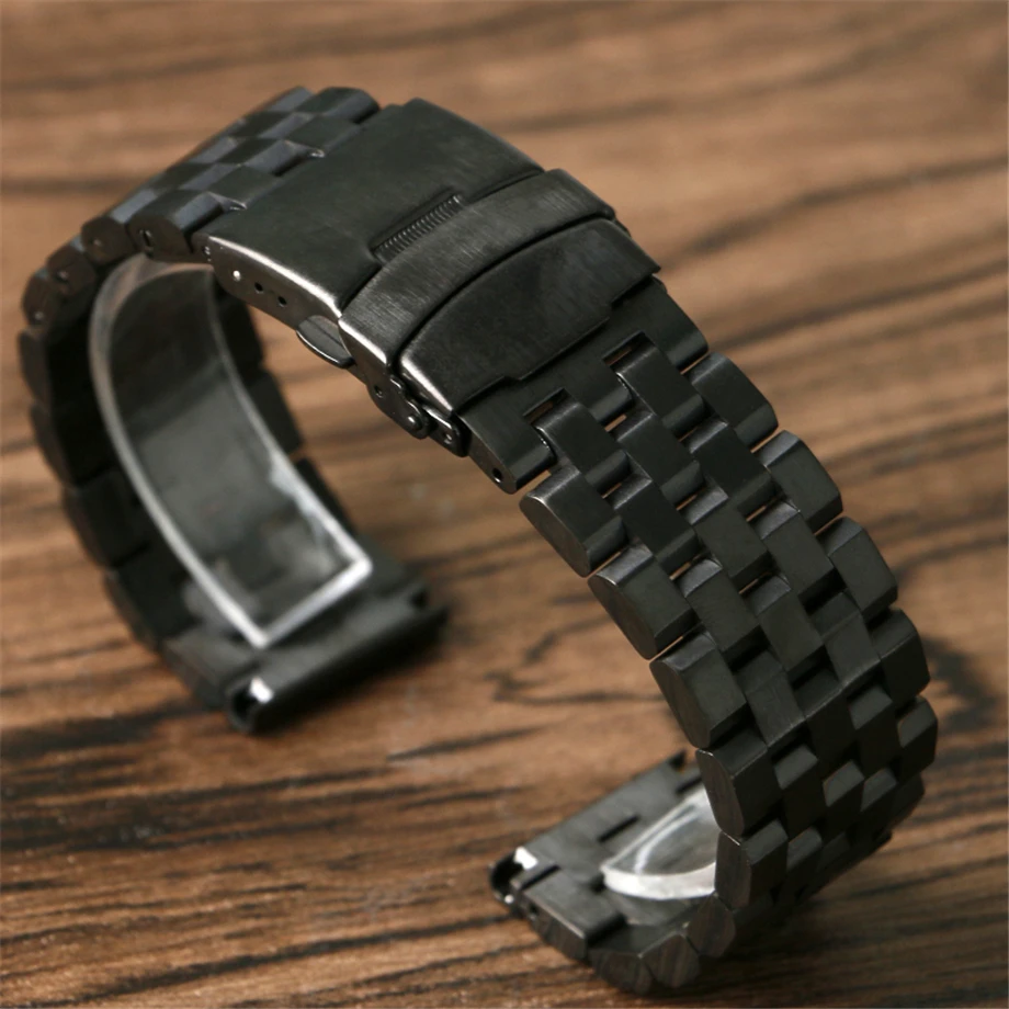 Silver/Black Solid Stainless Steel 22mm 20mm Watchbands Folding Clasp Mens High Quality Watch Strap Replacement Silver/Black Solid Stainless Steel 22mm 20mm Watchbands Folding Clasp Mens High Quality Watch Strap Replacement