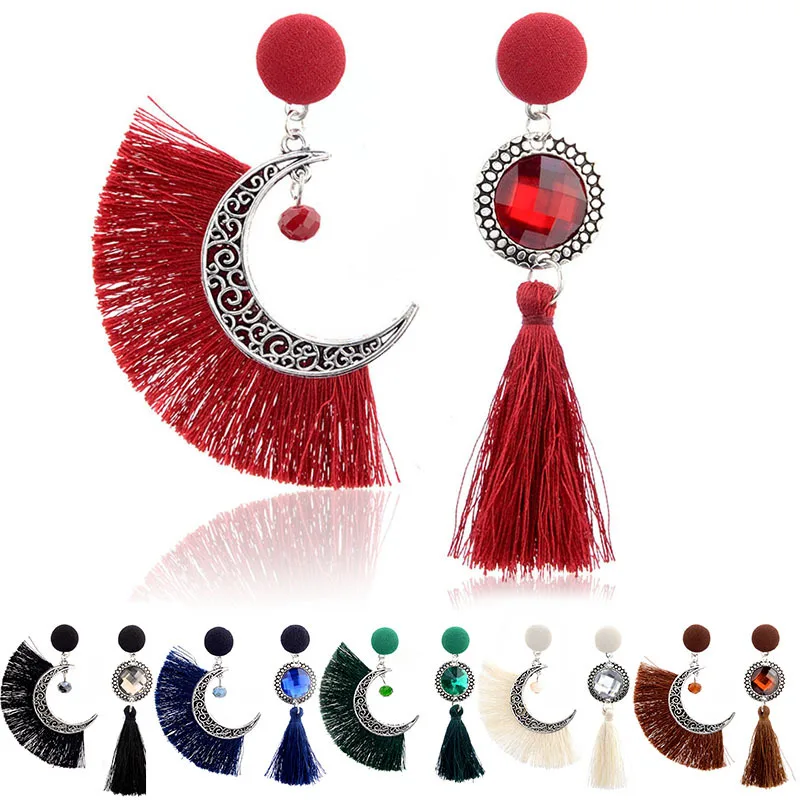 6 цветов Луна кристалл серьги-кисточки женские вечерние подарок богемный