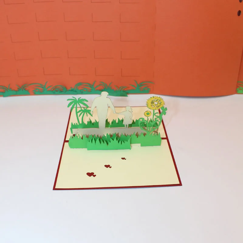 3D Laser Cut Handmade Sun Flower with Dad and Daughter Paper Invitation Greeting Cards PostCard Show Love Father's Day Gift