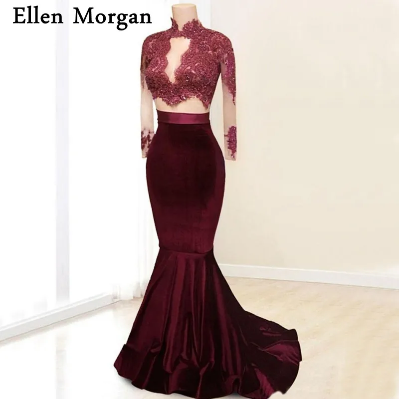 maroon velvet prom dress