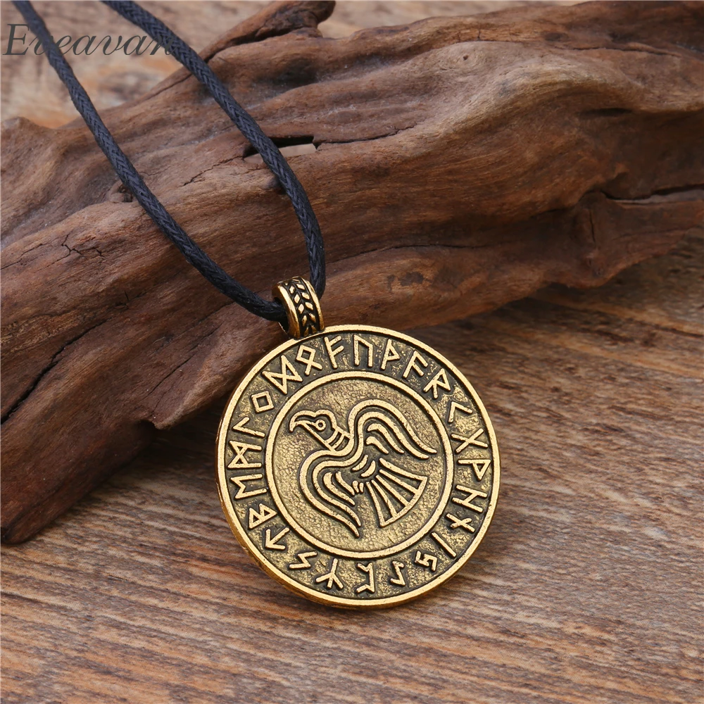 

EUEAVAN 15pcs Viking Seagull Eagle Pendant Necklace Runes Nordic Statement Jewelry For Men Women Antique Silver/Gold