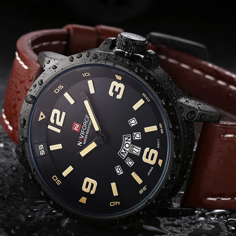 2017 NAVIFORCE Mens Watches Top Brand Luxury Men's Quartz Watch Waterproof Sport Military Watches Men Leather relogio masculino