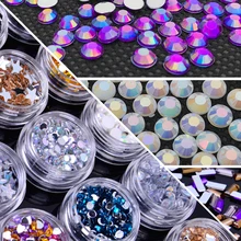 1 коробка, 24 цвета на выбор, стразы для дизайна ногтей, одноцветные, AB цвета, акриловые, с плоской задней поверхностью, для ногтей, аксессуары для украшения, инструменты