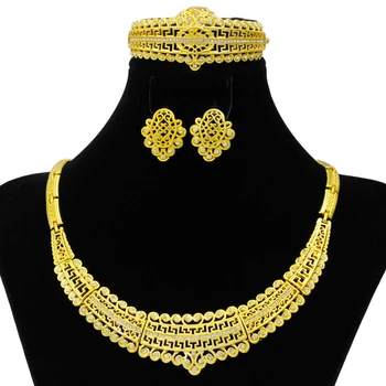 

Fashion Women 18 Gold Jewelry Sets Crystal Necklace Ring Earrings Birthday Anniversary Commemorate Gift Jewelry Accessories