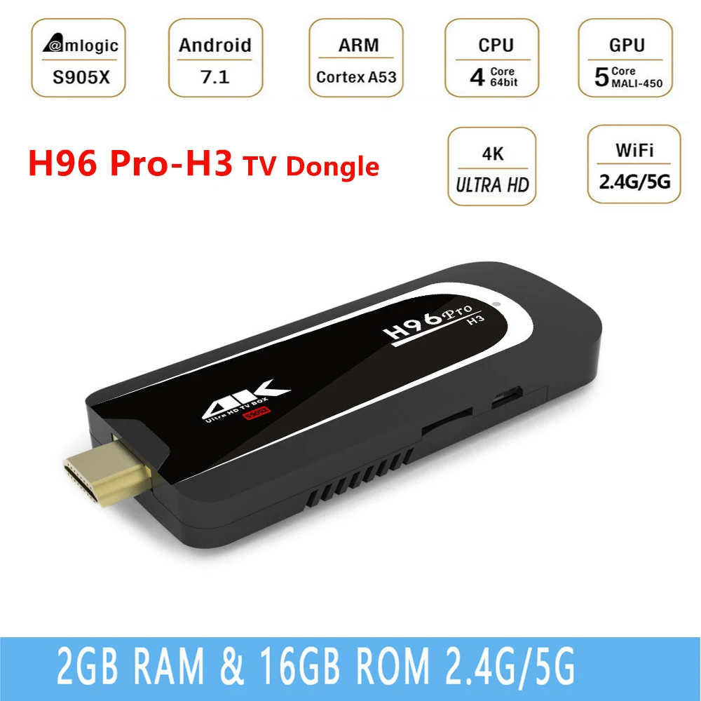 

H96 Pro H3 Mini PC Amlogic S905X Quad Core Android 7.1 TV 2GB RAM 16GB ROM 2.4G/5.G WiFi BT 4.0 1080P 4K HD TV Stick PK H96 Pro