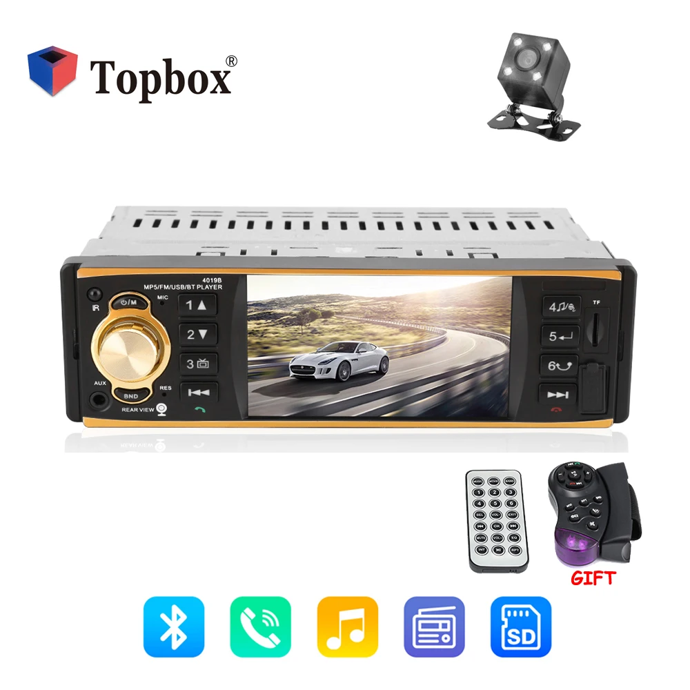 Topbox 12V Autoradio 4019B 1 Din Car Radio Audio Stereo FM Radio Station Bluetooth MP3 Player