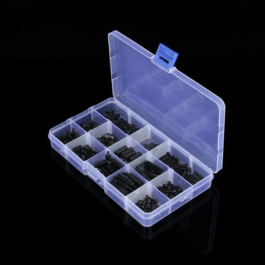 

260Pcs/Set M3 Nylon Black M-F Hex Screw Nut Assortment Kit Stand-off Set Hardware Fastener