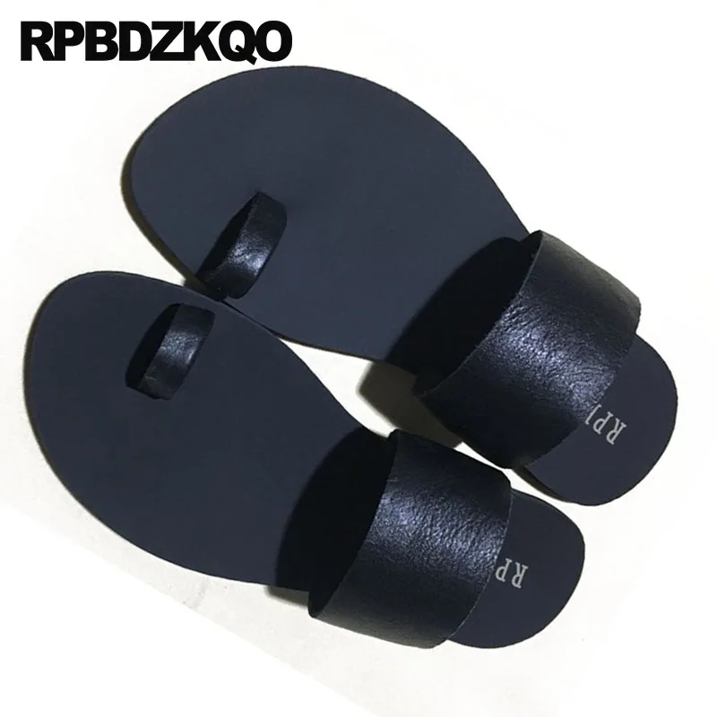 Toe Loop Native Runway Men Sandals Leather Summer Slippers Italian Soft Fashion Casual Slip On Shoes Woven Black Beach Slides