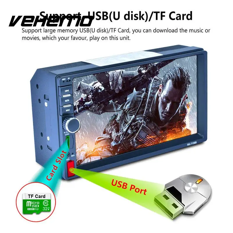 

Vehemo Mirror Link Steering Wheel Remote Control 2Din DC12V Car MP5 Support Rear View Automobile Video Player MP5
