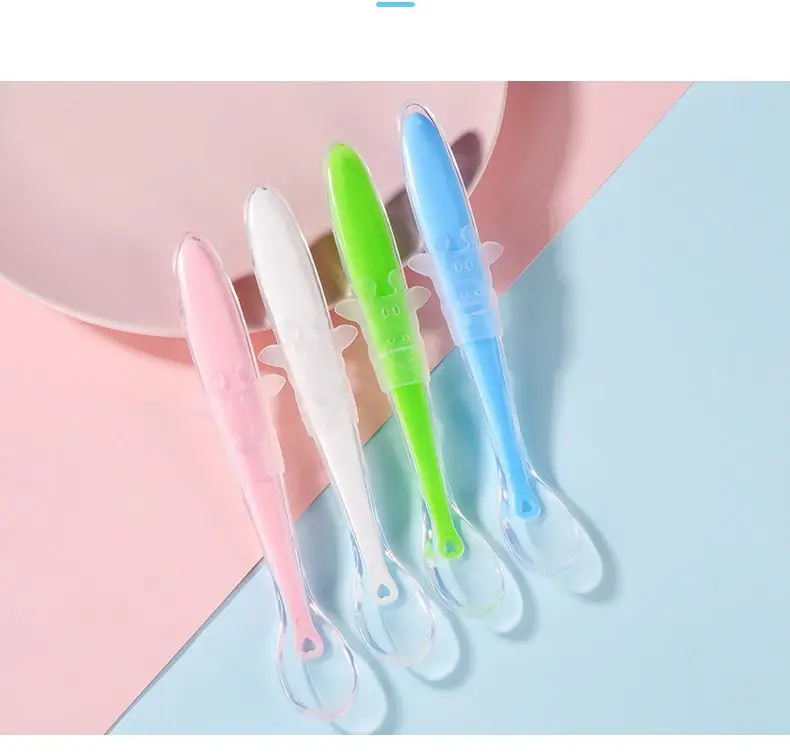 

Baby Safety Spoon Kids Anti Slide Handle Learning Tableware Children Food Grade Silicone Dishes Baby Accessories