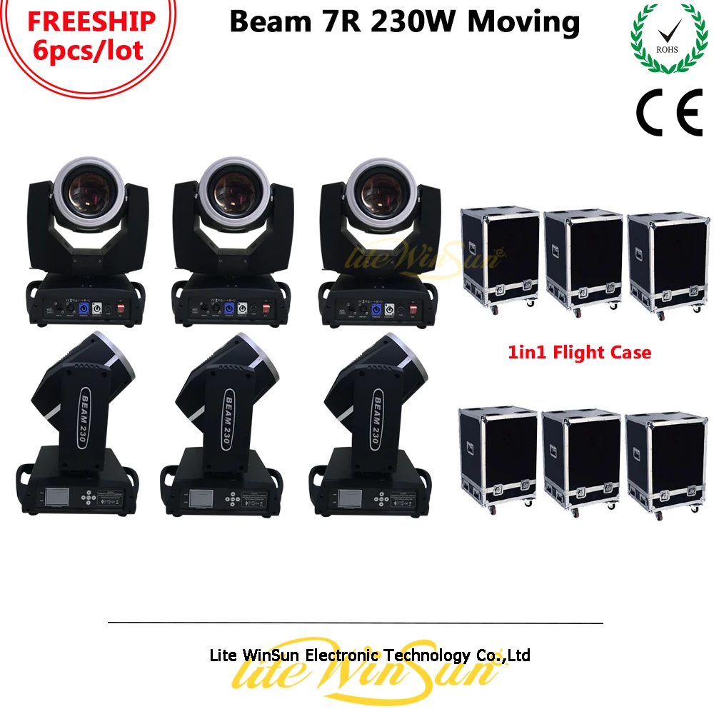 

Litewinsune Free Shipping 6pcs/lot R7 Beam 230W Sharp Moving Head Lighting with Road Case Flight Case