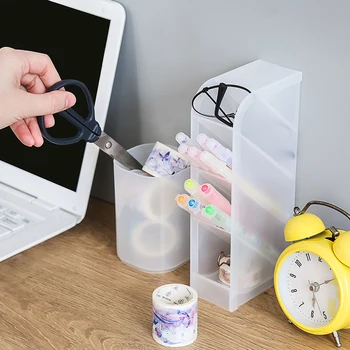 

Multi-function Transparent Desktop Storage Box Home Office Makeup Brush Lipstick Storage Tube Scrub Pen Holder Desk Organiser